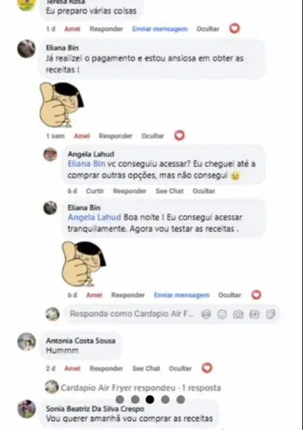 Cliente comenta no Facebook que adorou as receitas da air fryer