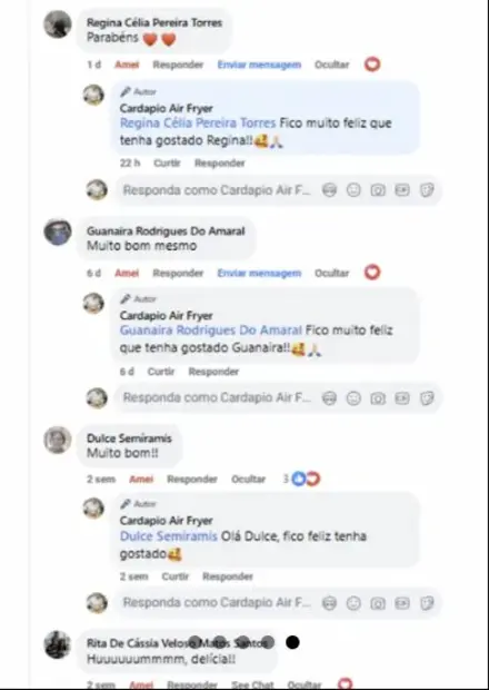 Comentário no Facebook de cliente elogiando o material