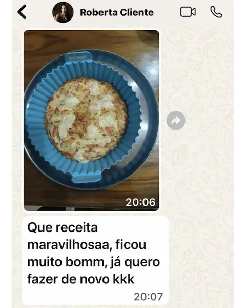 Cliente mostra no WhatsApp uma receita feita na air fryer e diz que ficou maravilhosa