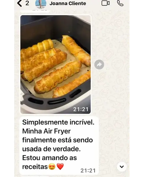 Mensagem de WhatsApp de cliente elogiando uma receita feita na air fryer